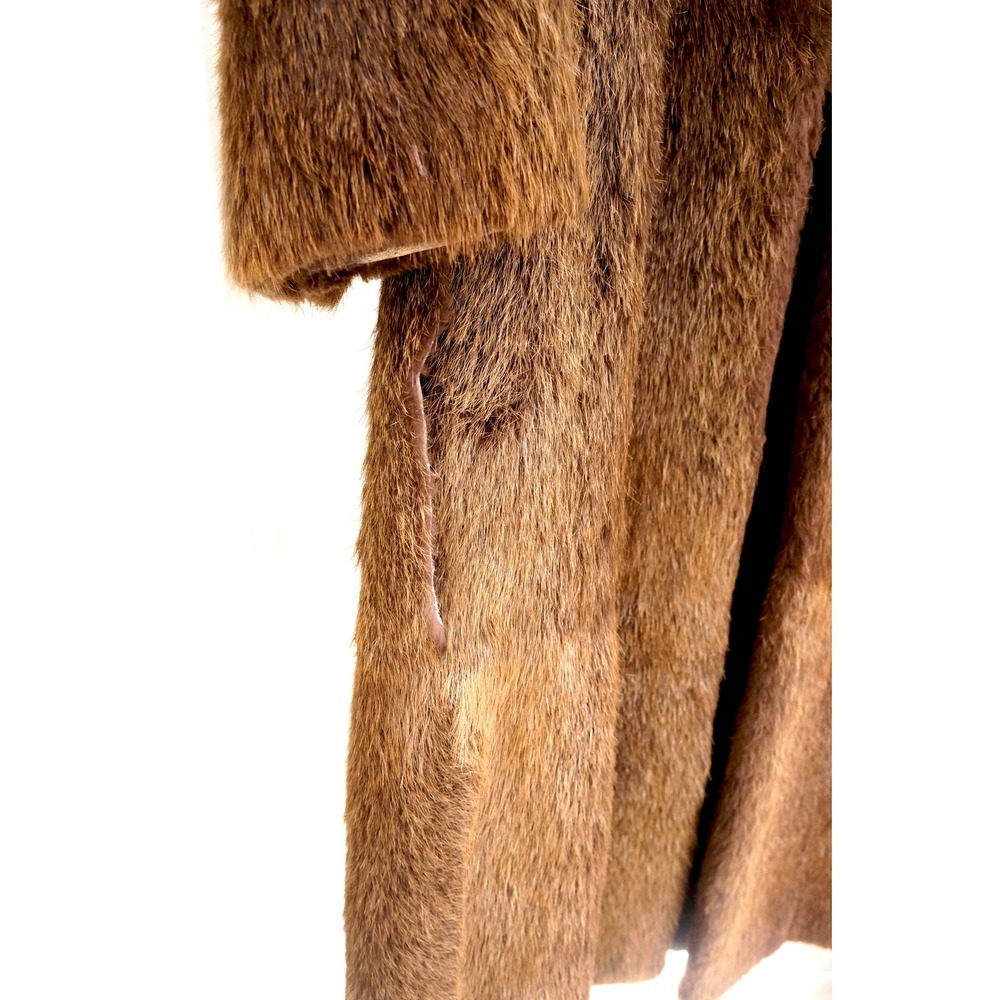 Vintage 1960s Brown Fur Coat Long Minimalist Real Fur Size L XL Luxury Womens - Picture 8 of 16